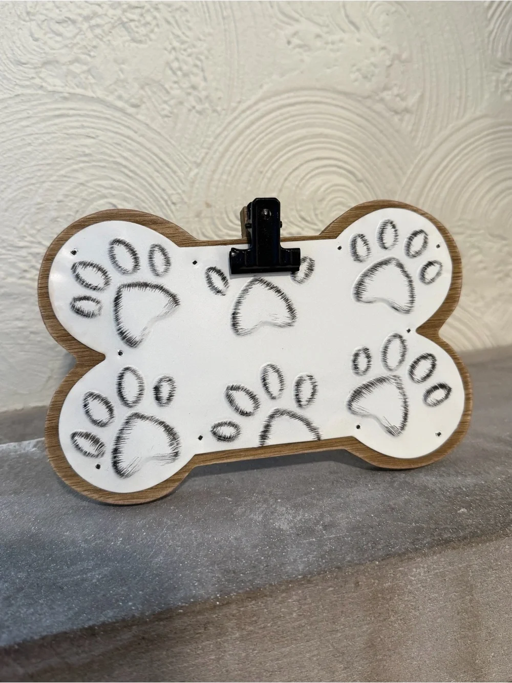 Wooden Bone-Shaped White and Black Paw Print Photo Frame with Clip Hobby Lobby